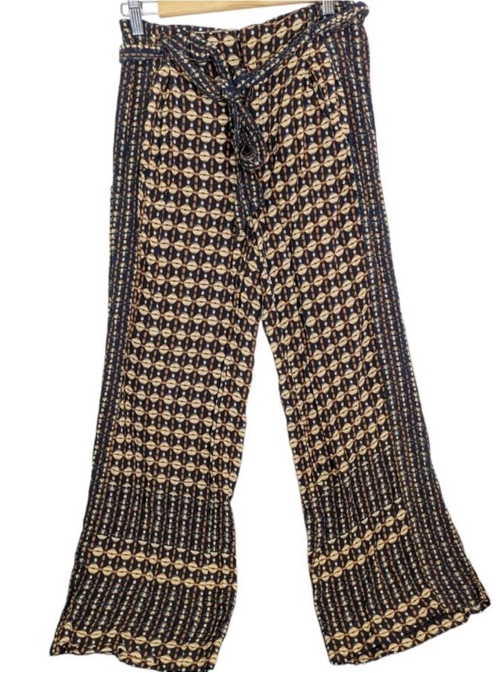 Anthropologie Black and Cream Metzner Wide-Leg Tie-Waist Pants